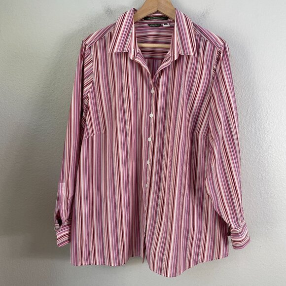 Eddie Bauer Womens Plus 2X Stretch Wrinkle Resistant Striped Button Up Shirt Top - Picture 6 of 8